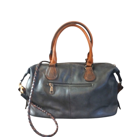 Isabelle Gray/Brown Leather Crossbody Satchel Hand Bag - Picture 3 of 11